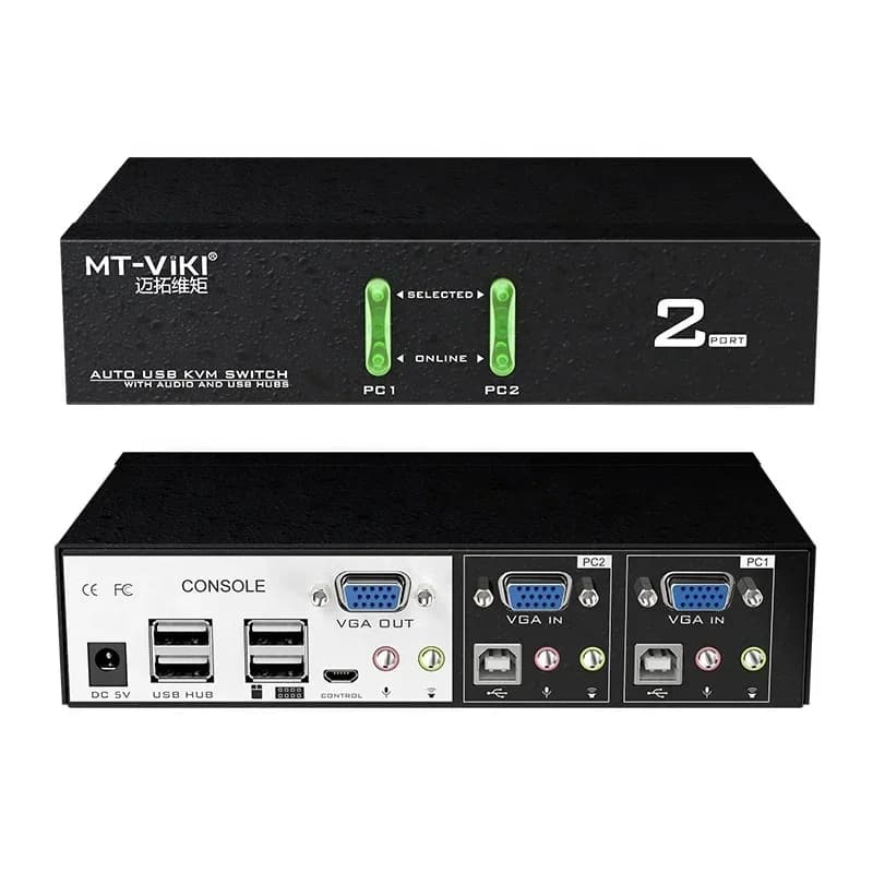 Mt-Viki 1920*1440 Dual Port VGA Auto stereo USB KVM switch with Mike and USB hub port