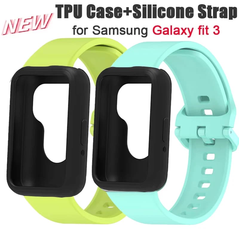 Custodia e cinturino per Samsung Galaxy Fit 3, cover protettiva morbida in TPU + braccialetto per Galaxy Fit 3, cinturino sportivo, accessori per orologi