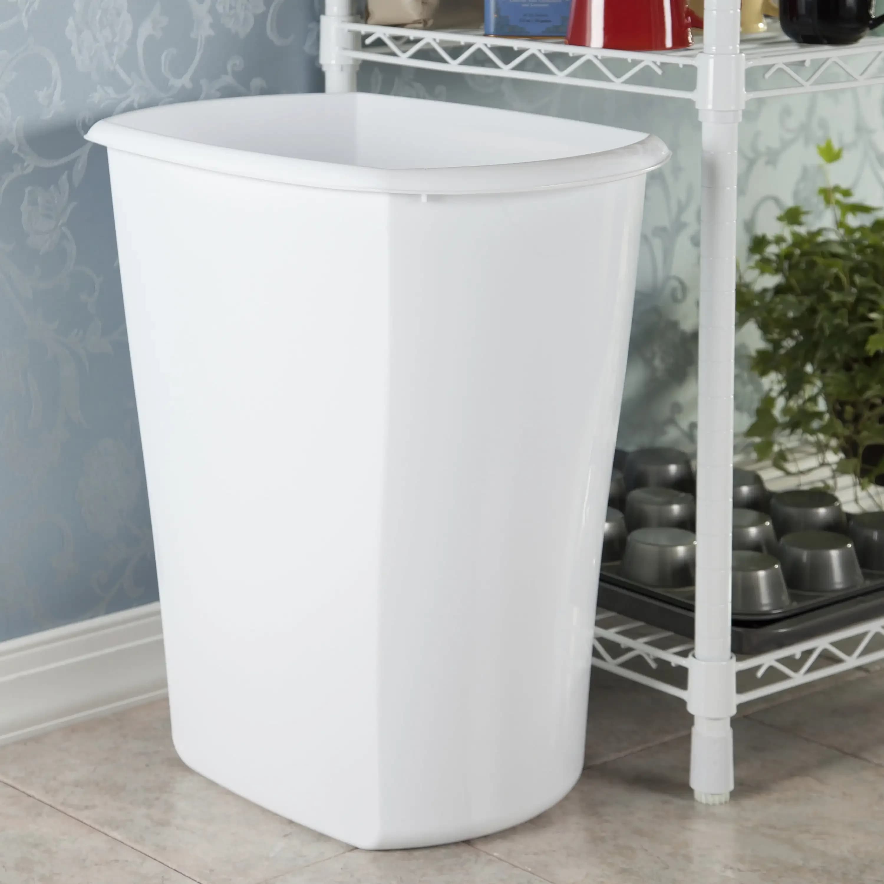 Cestino per rifiuti rettangolare da 10 galloni, grande pattumiera in plastica aperta per cucina, bianco
