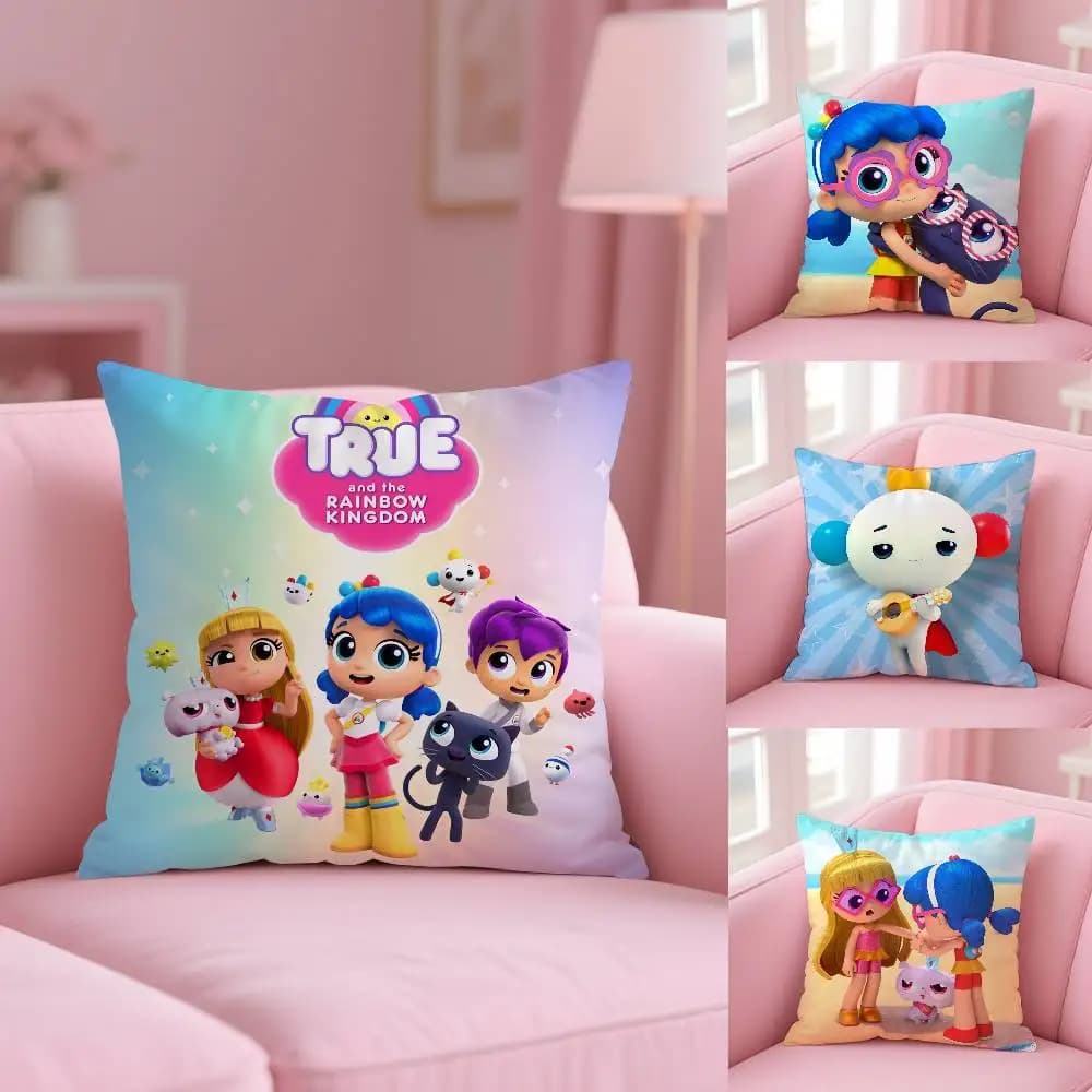Federa per cuscino Kwaii True R-Rainbow Kingdom Federa anti-polvere Federa per cuscino per divano in peluche corto setoso con cerniera invisibile