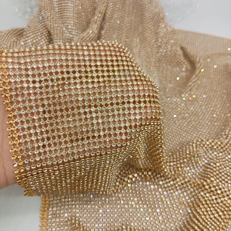 45x120 cm scintillante base oro strass maglia metallica tessuto cotta di maglia per cucito fai da te vestito cosplay borsa indumento gioielli per il corpo