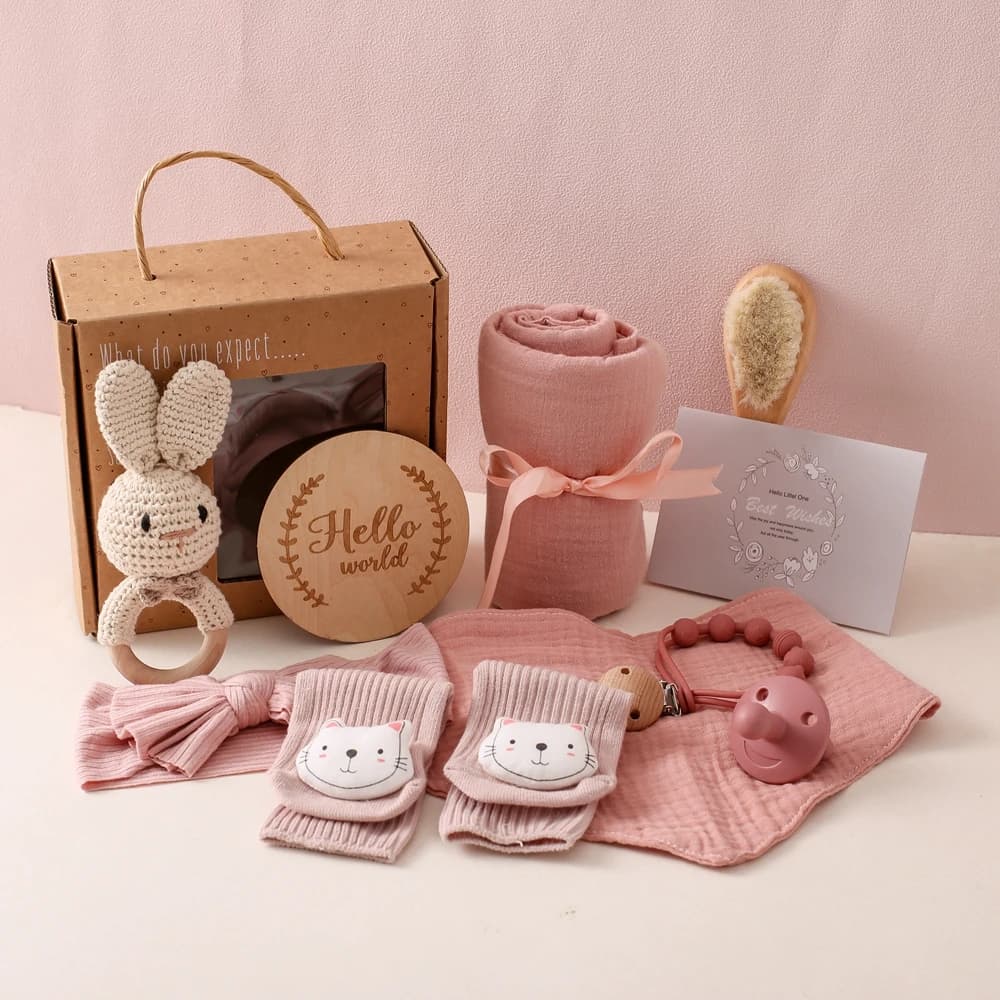 Set da bagno neonato asciugamano per bambini coperta di cotone ciuccio catena braccialetto uncinetto sonaglio giocattolo neonato nascita asciugamano da bagno confezione regalo