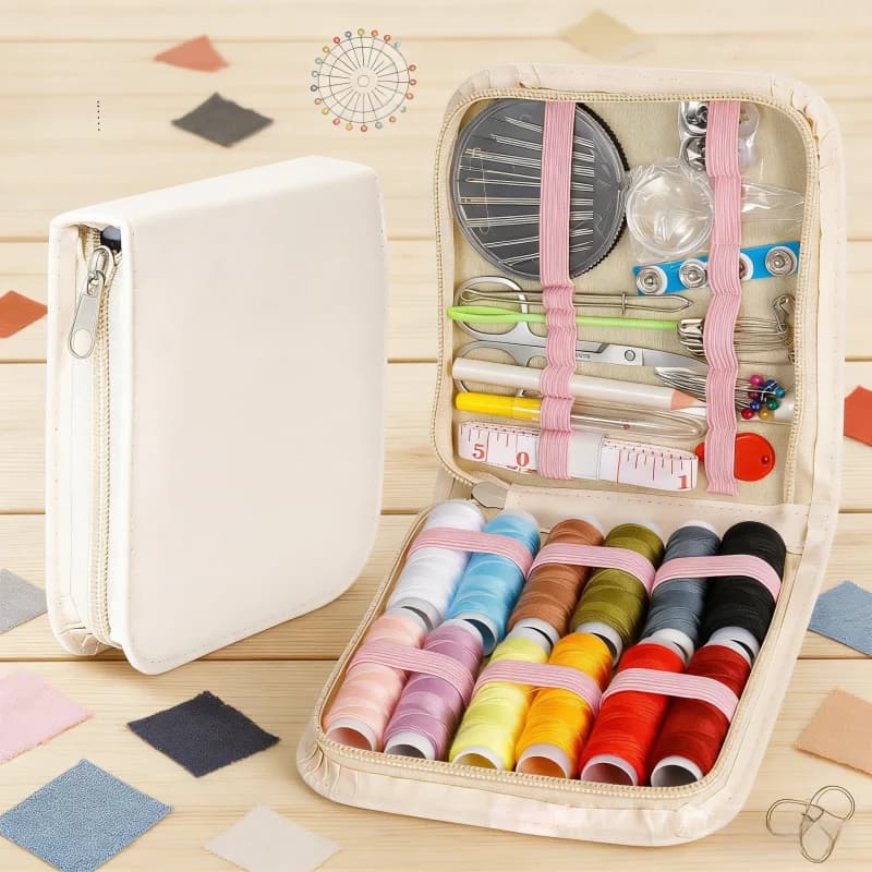 squisito kit per aghi e fili, facile da trasportare, scatola per aghi e fili, strumento per cucire da viaggio a casa, borsa in pelle