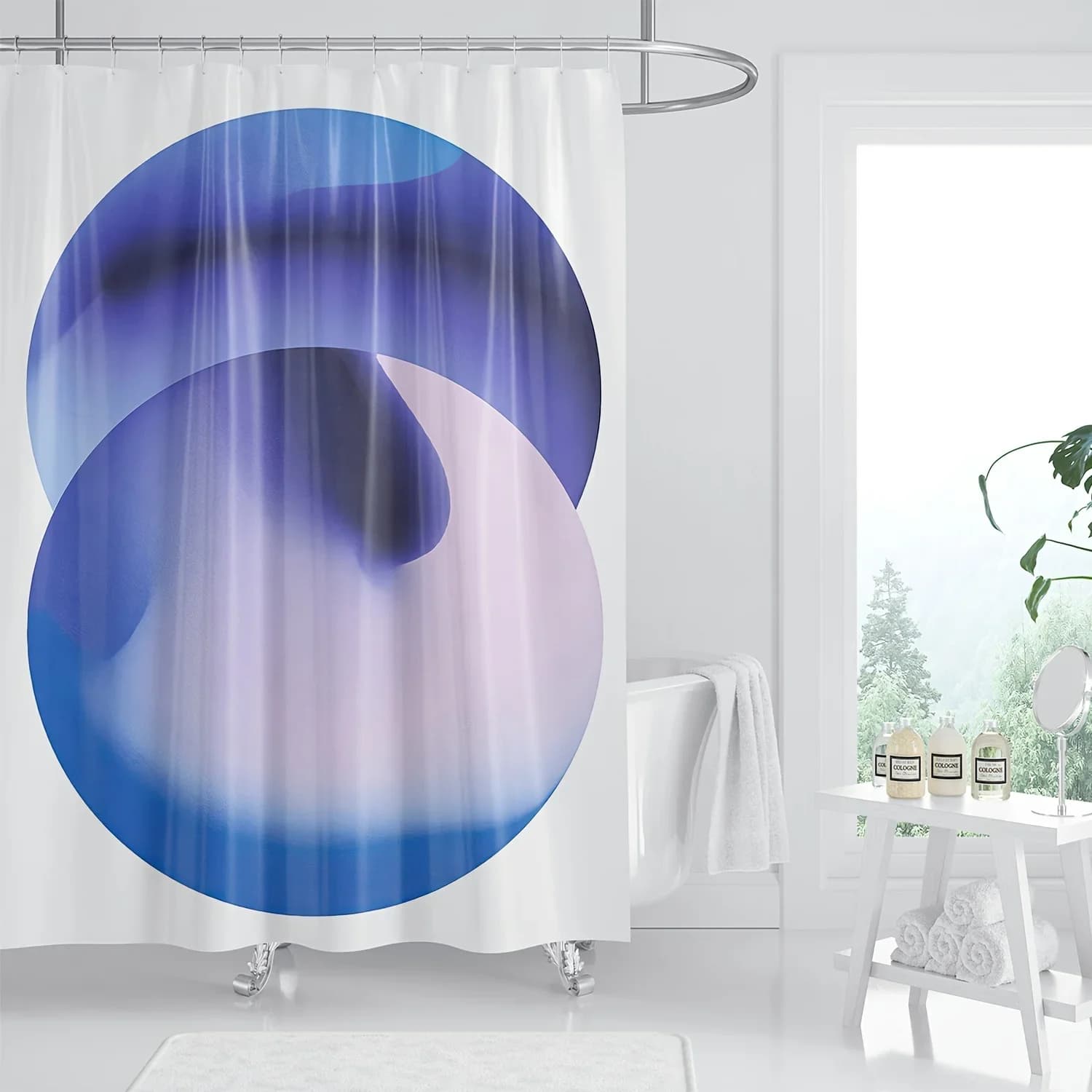 Tenda da doccia moderna con arte astratta: stampa digitale, poliestere resistente all'acqua, motivo linea minimalista unico