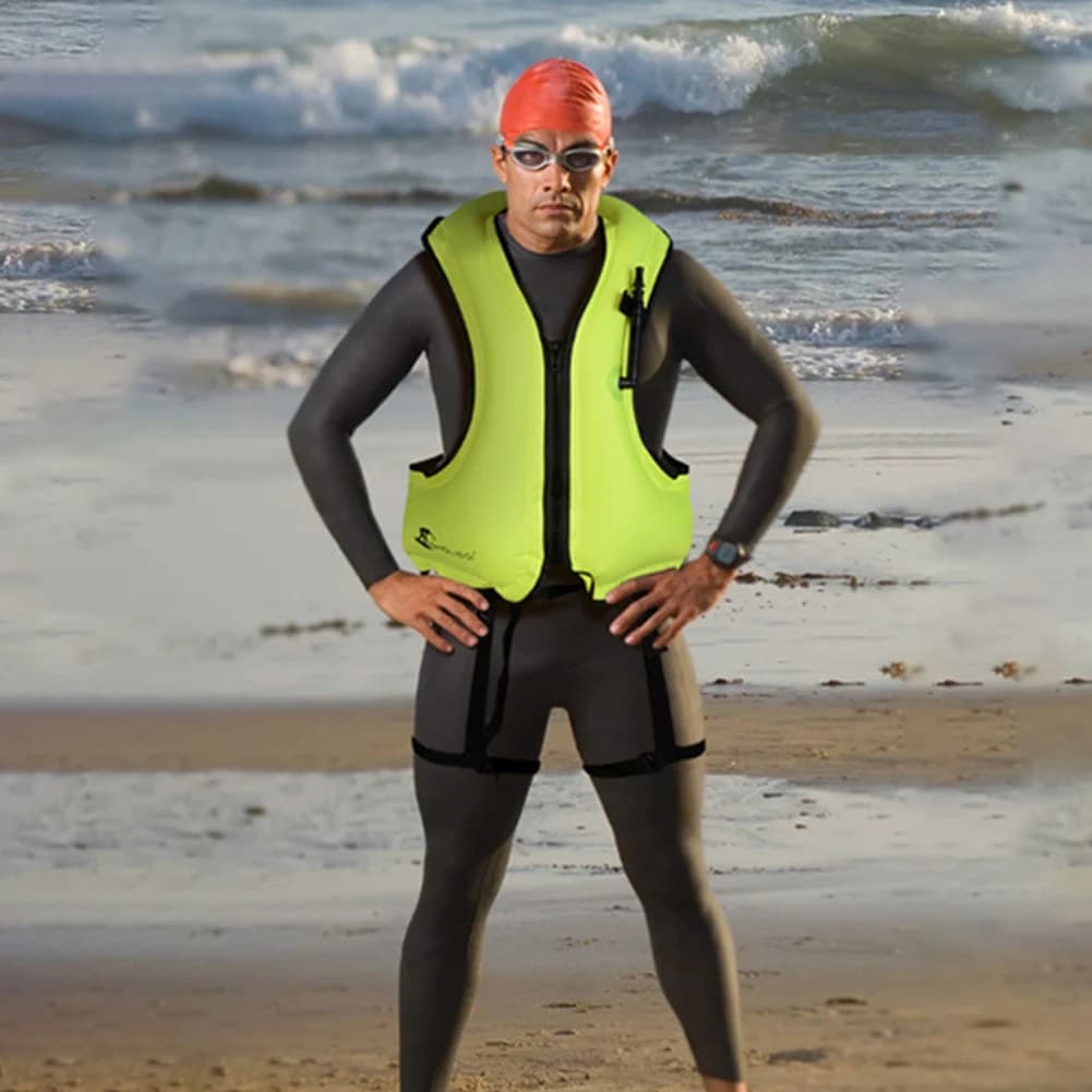 Portable Swim Jacket Adjustable Inflatable Buoyancy Vest Breathable Floating Life Vest for Snorkeling Swimming Kayaking Boating