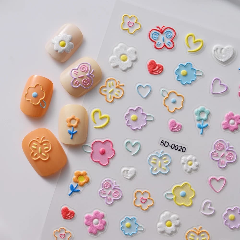 1PC 5D Macaron Flower/Fruit Nail Charms Sticker goffrato Bear/Rabbit/Letter Nails Slider decalcomanie Summer adesivo Manicure Decor & Y