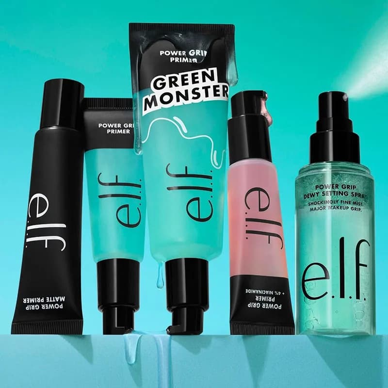 ELF Skin Care Products, Pre-Makeup Green Gel, Primer Exfoliating, Fissing Spray for Makeup, Liquid Background