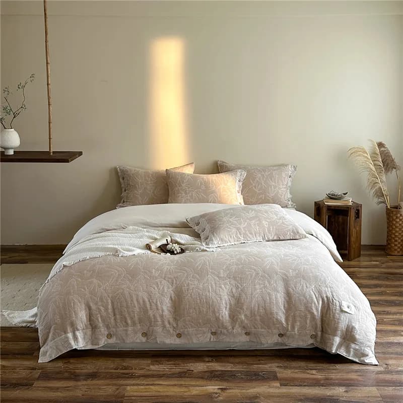 Set di Biancheria da Letto in Morbido Cotone e Lino a Doppio Strato, Copripiumino, Lenzuolo Piatto/Con Angoli, Federe, 4 Pezzi, Misure Matrimoniale, Queen, King