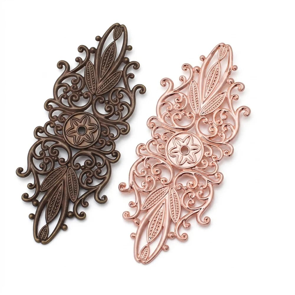 10Pcs Copper Filigree Flower Wraps Metal Charms Base Connectors for DIY Jewelry Making Hair Clips Findings Crafting Supplies