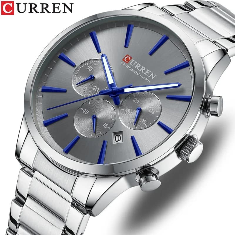 CURREN 8435 Classic Men's Quartz Watch Six-Hand Chronograph Stainless Steel Strap Watch with Calendar Function