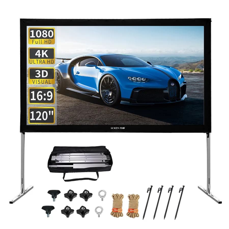 Schermo per proiettore da esterno con supporto, schermi per proiettori portatili da 100 pollici Schermo per film per interni ed esterni 16:9 4K HD con borsa per il trasporto