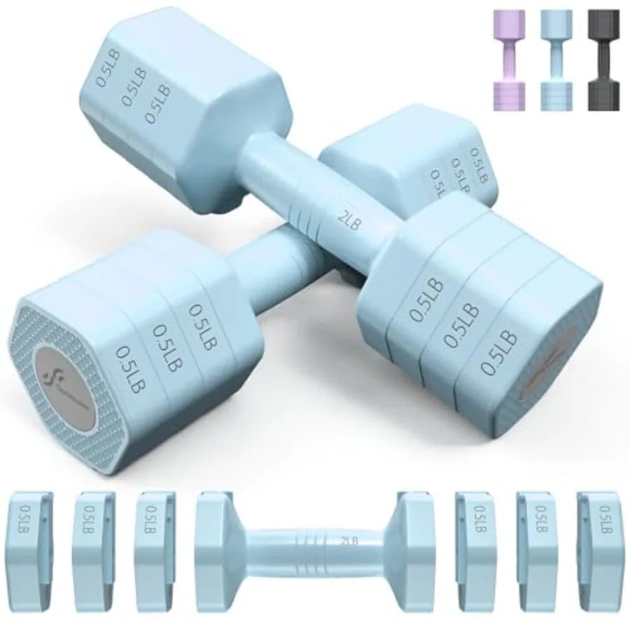 Set di manubri regolabili: 4 in 1 con pesi da 2lb, 3lb, 4lb, 5lb, manubri a peso libero per donne, regolazione rapida.