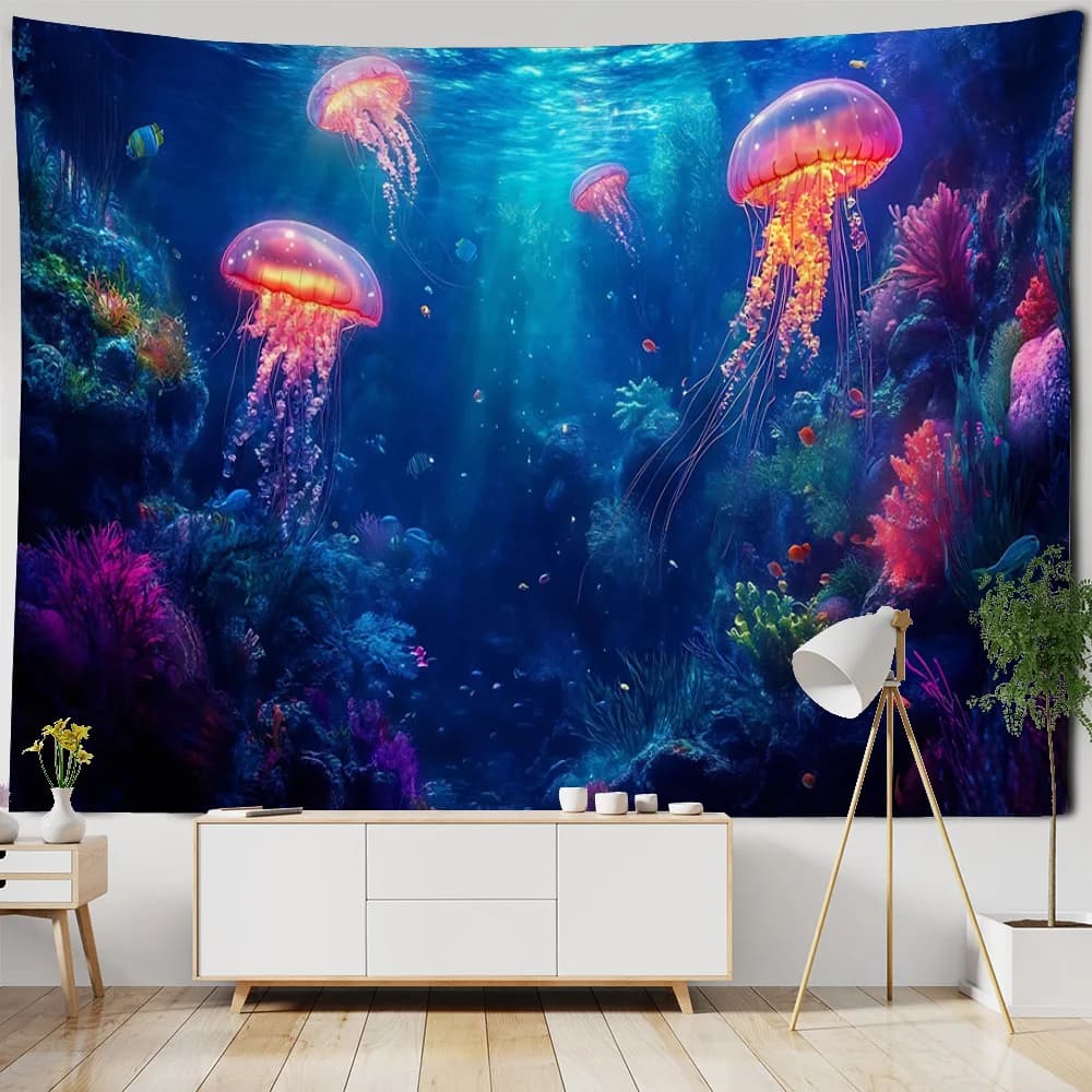 Tapestry da parete con meduse subacquee, stile cartone animato da sogno, poster per la cameretta dei bambini, decorazione murale per la casa, lenzuola