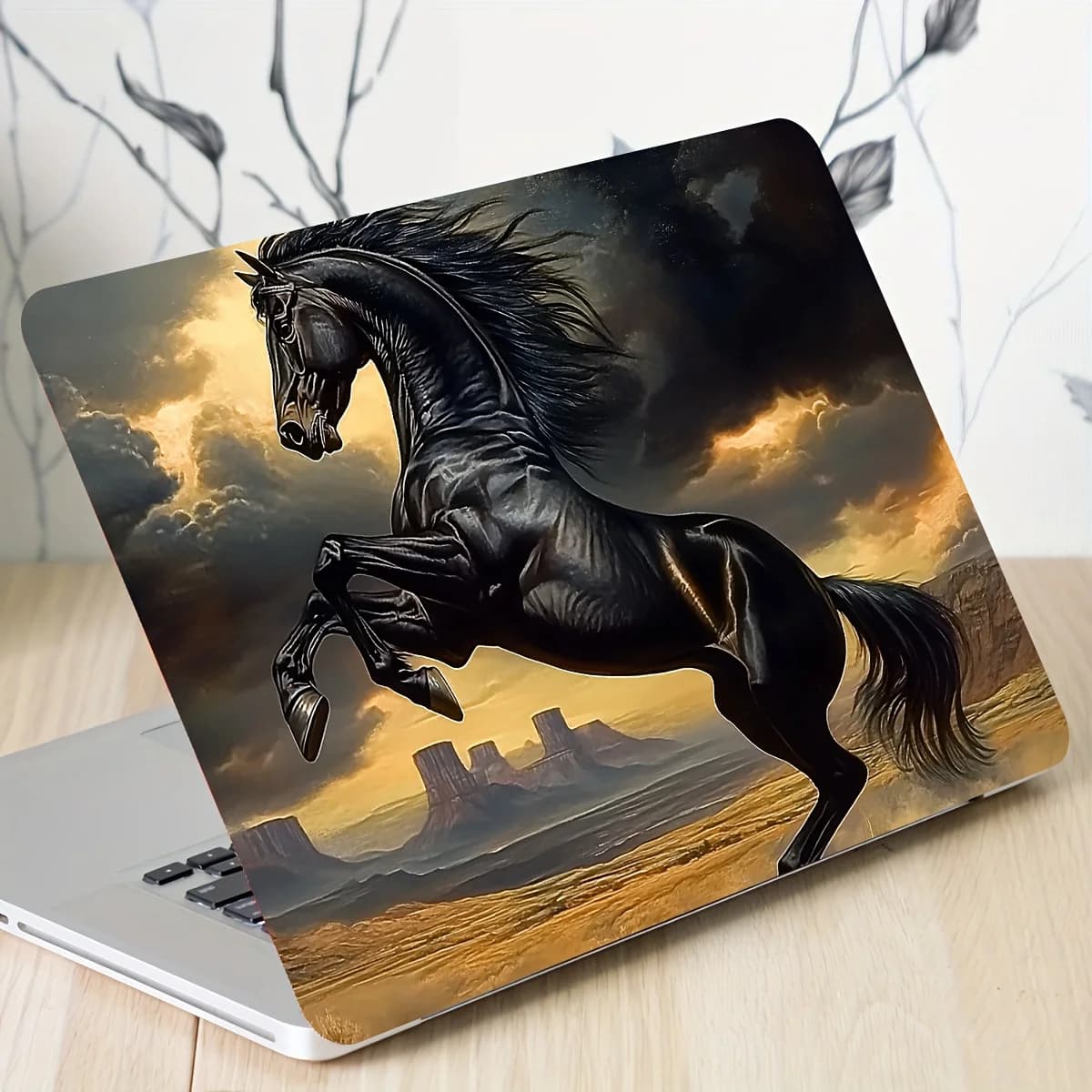 Majestic Black Horse vinyl laptop decal, suitable for laptops, cars, helmets, motorcycles, and refrigerators