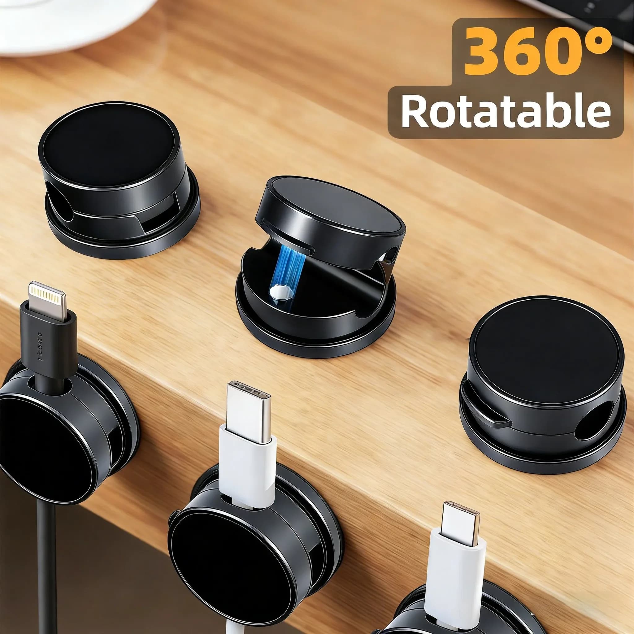 6 PEZZI 360 ° Clip Magnetici Rotanti per Cavi, Organizzatore Adesivo per Cavi USB, Supporto per Cavi di Ricarica per Gestione Desktop