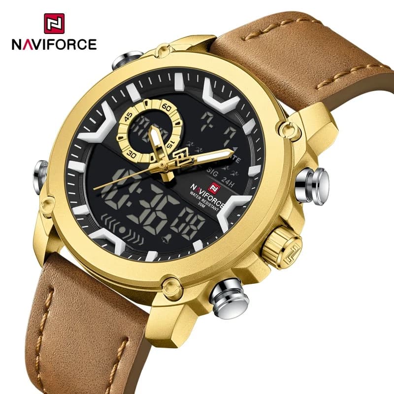 NAVIFORCE Men's Watch Brand Simple Quartz Watch Japanese Movement Authentic Strap Watches With Double Luminous Display For Men's Gifts
