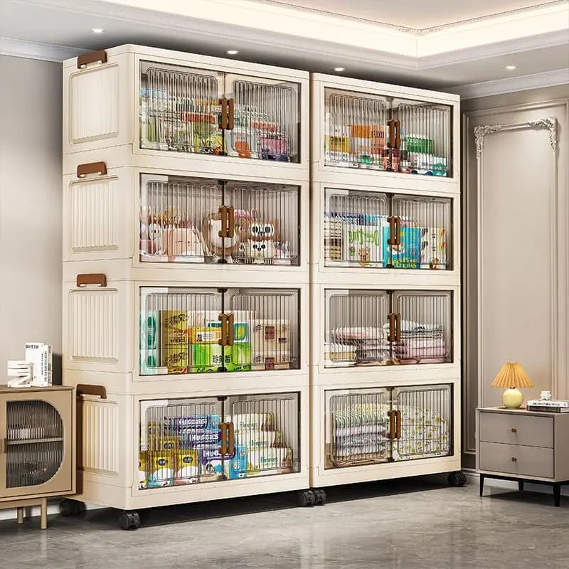 Armadio Pieghevole in Plastica per la Cameretta dei Bambini, Design Senza Installazione, Organizzatore Domestico per Giocattoli e Vestiti