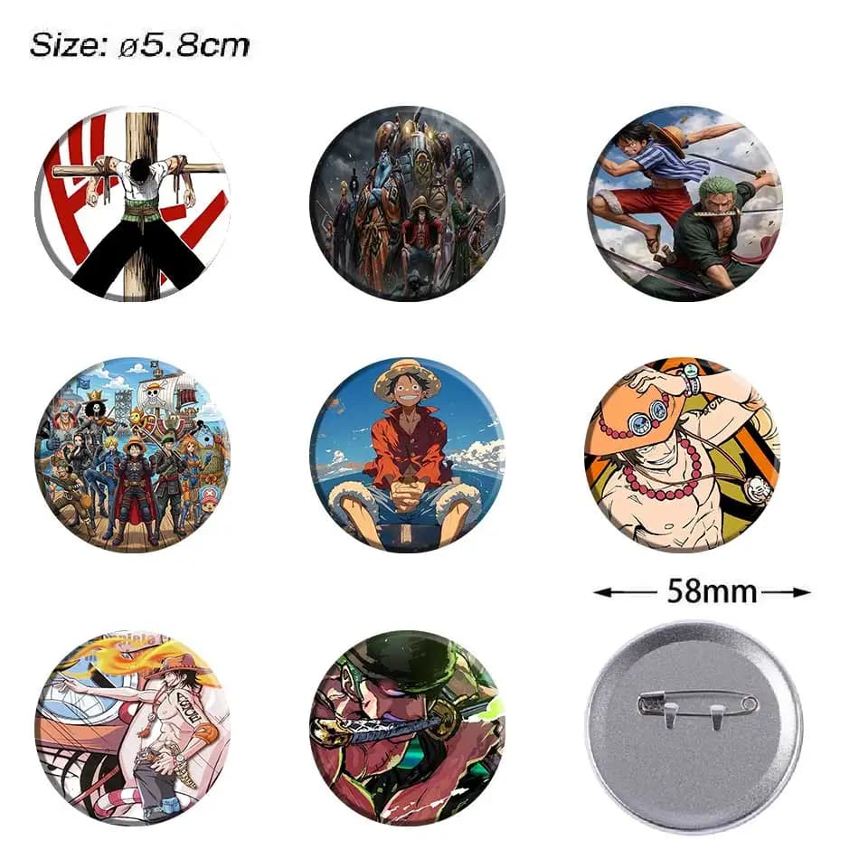Badge Anime One Piece Luffy Zoro Ace Nami Shanks 58mm, Spilla in Metallo, Accessori per Borse, Vestiti, Cosplay, Giocattoli da Collezione, Regali