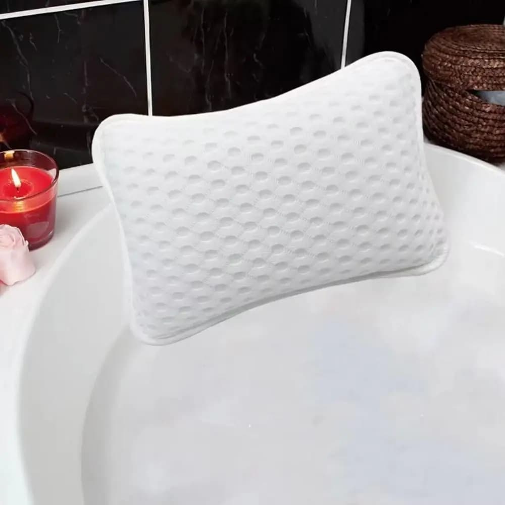 Cuscino per Vasca da Bagno con 2 Ventose, Morbido e Traspirante, Poggiatesta per Doccia con Gancio ad Asciugatura Rapida, Poggiatesta Antiscivolo per Vasca, Relax durante la Doccia