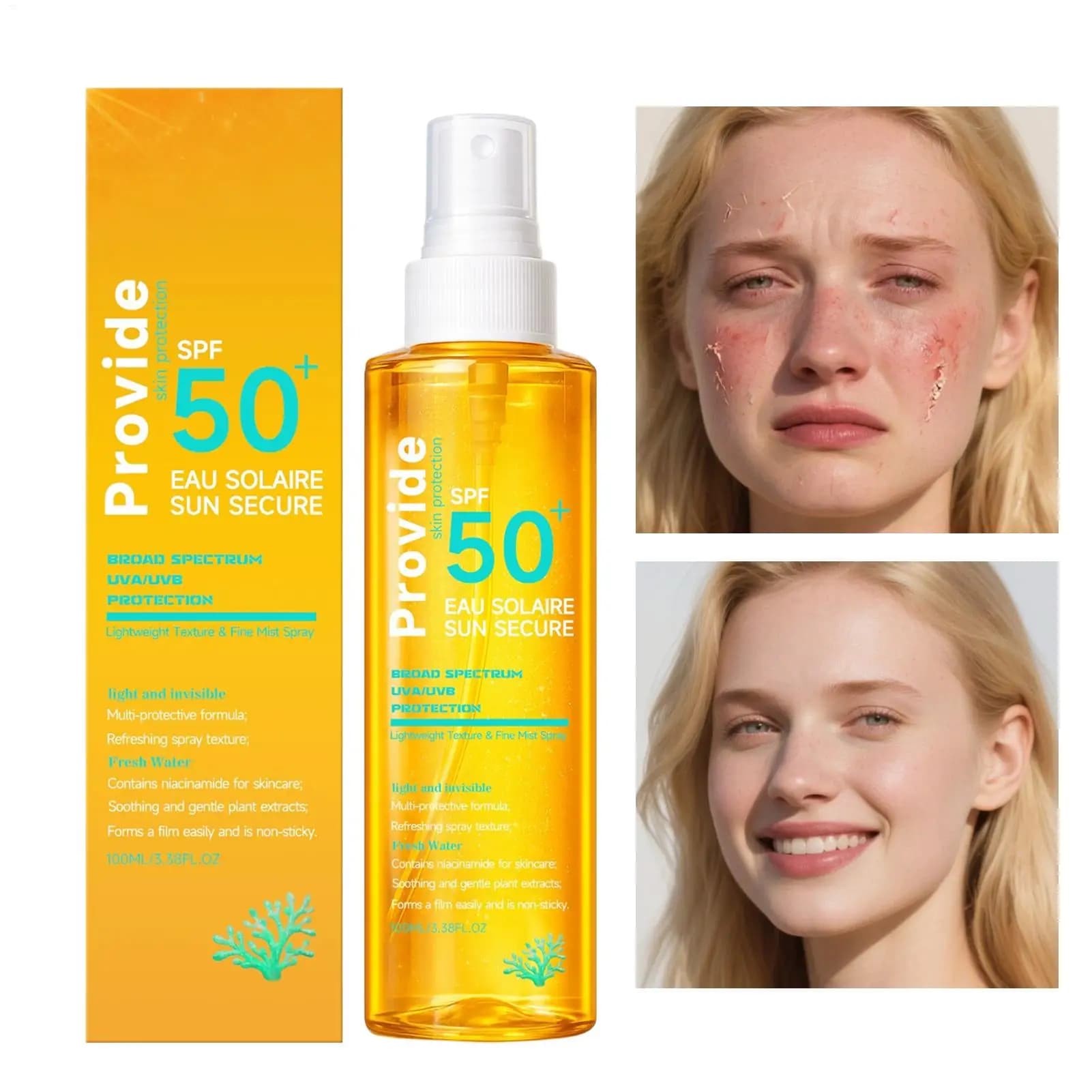 Spray Solare Protettivo UV 100ml, Nebulizzatore per il Corpo per Campeggio, Escursionismo, Pesca, Corsa, Ciclismo, Giardinaggio, Vacanze
