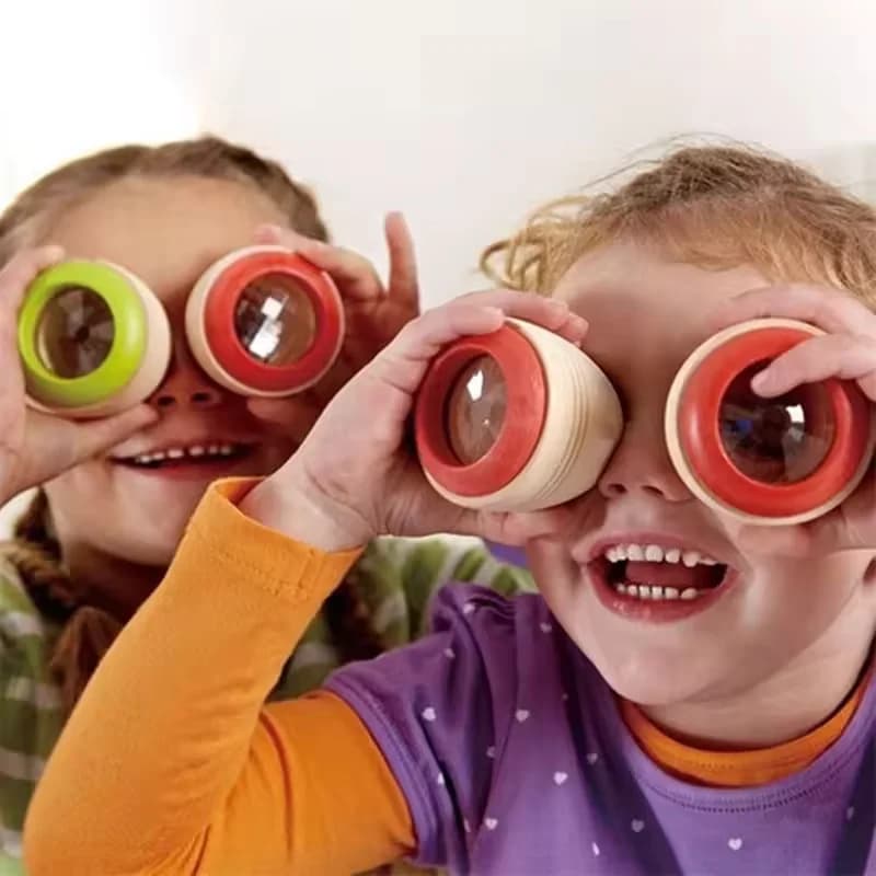 1 Pezzo Caleidoscopio in Legno a Specchio con Effetto Occhio d'Ape, Giocattolo Educativo per Bambini, Caleidoscopio Poligonale Magico, Regalo Educativo
