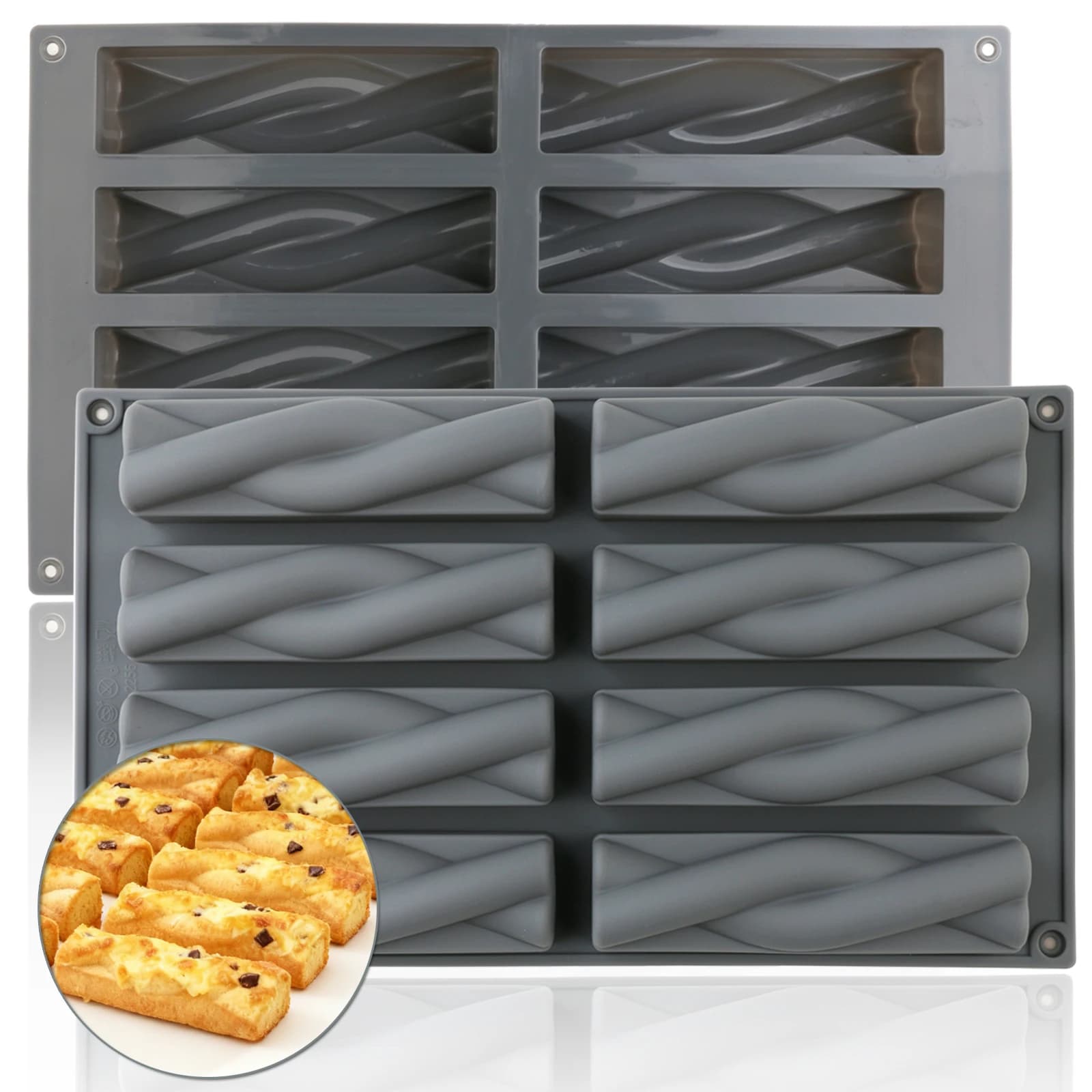 Stampo in silicone a striscia lunga per torte, spesso, con 8 fori, grande, quadrato, per barrette proteiche ed energetiche, cioccolato, torte e tartufi (1 pezzo)