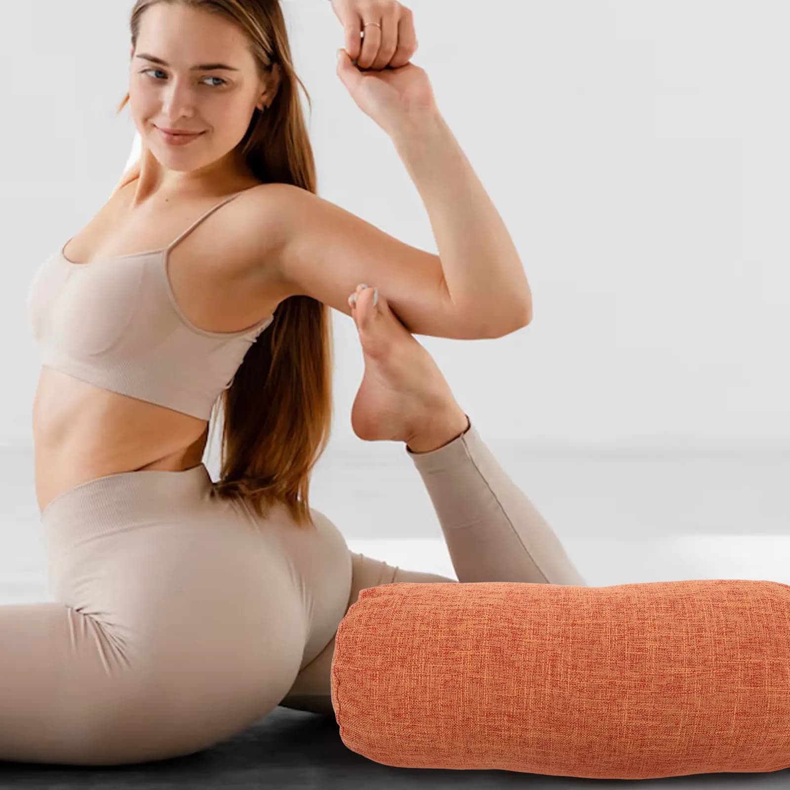 Cuscino Cilindrico per Yoga Arancione, Supporto per il Collo, Cuscino a Rullo con Fodera Rimovibile in Cotone e Lino, Ergonomico e Confortevole per Yoga e Viaggi