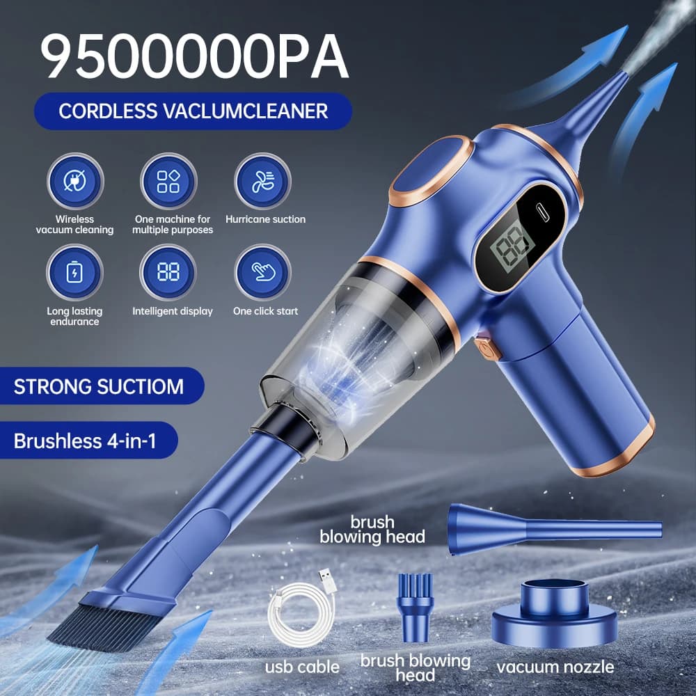 Aspirapolvere portatile senza fili per auto Suck/soufflage -2in1 Aspirapolvere wireless a doppio uso per casa e auto Pulitore ad alta potenza da 120 W