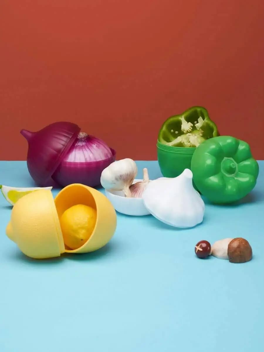 1Pc/2Pcs/5Pcs/6Pcs Reusable Vegetable/Fruit Keeper Box, Lemon/Onion/Garlic/Bell Pepper/Apple/Tomato Storage Container,