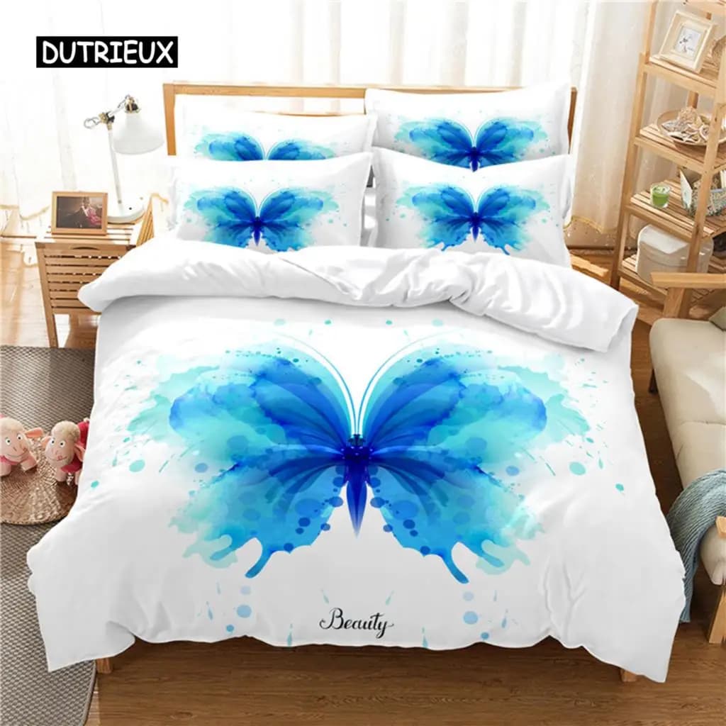Set di Biancheria da Letto con Farfalle Colorate, Copripiumino 3D, Stampa Digitale, Set Lenzuola Queen Size, Design alla Moda
