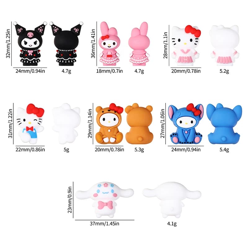 5 pz Hello Kitty Kuromi My Melody Cinnamoroll 3D focale perline di Silicone Massaggiagengive Perline Gioielli Food Grade Per penna Ciuccio Catena