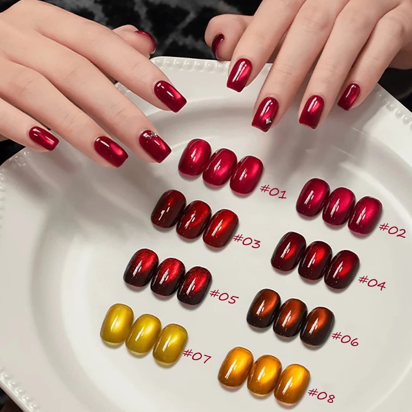 SHAKA 1 pz Smalto Semipermanente Gel Effetto Occhio di Gatto Rosso Portafortuna 2026 Nuovo Rosso Vino Scintillante con Perle di Vetro Ciliegia Speciale per Saloni di Bellezza e Nail Art