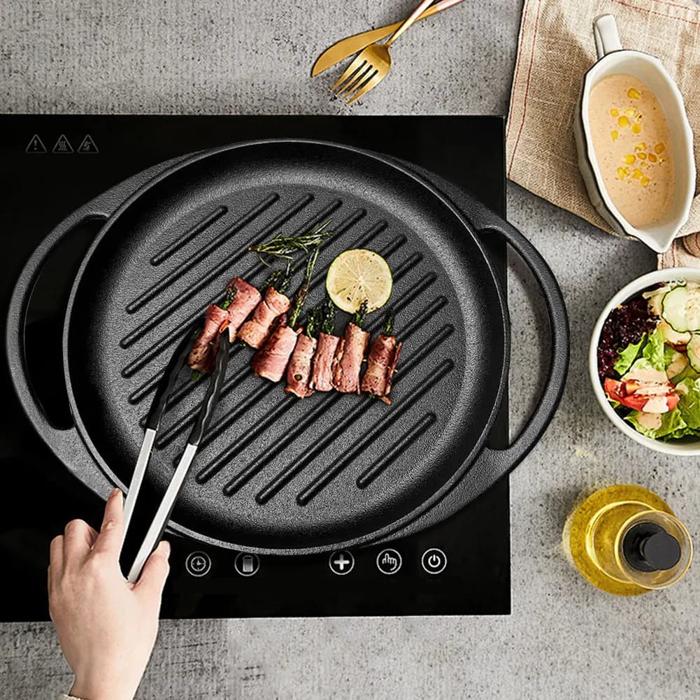10 inch cast iron round pan non-stick pan with double handles for gas stove