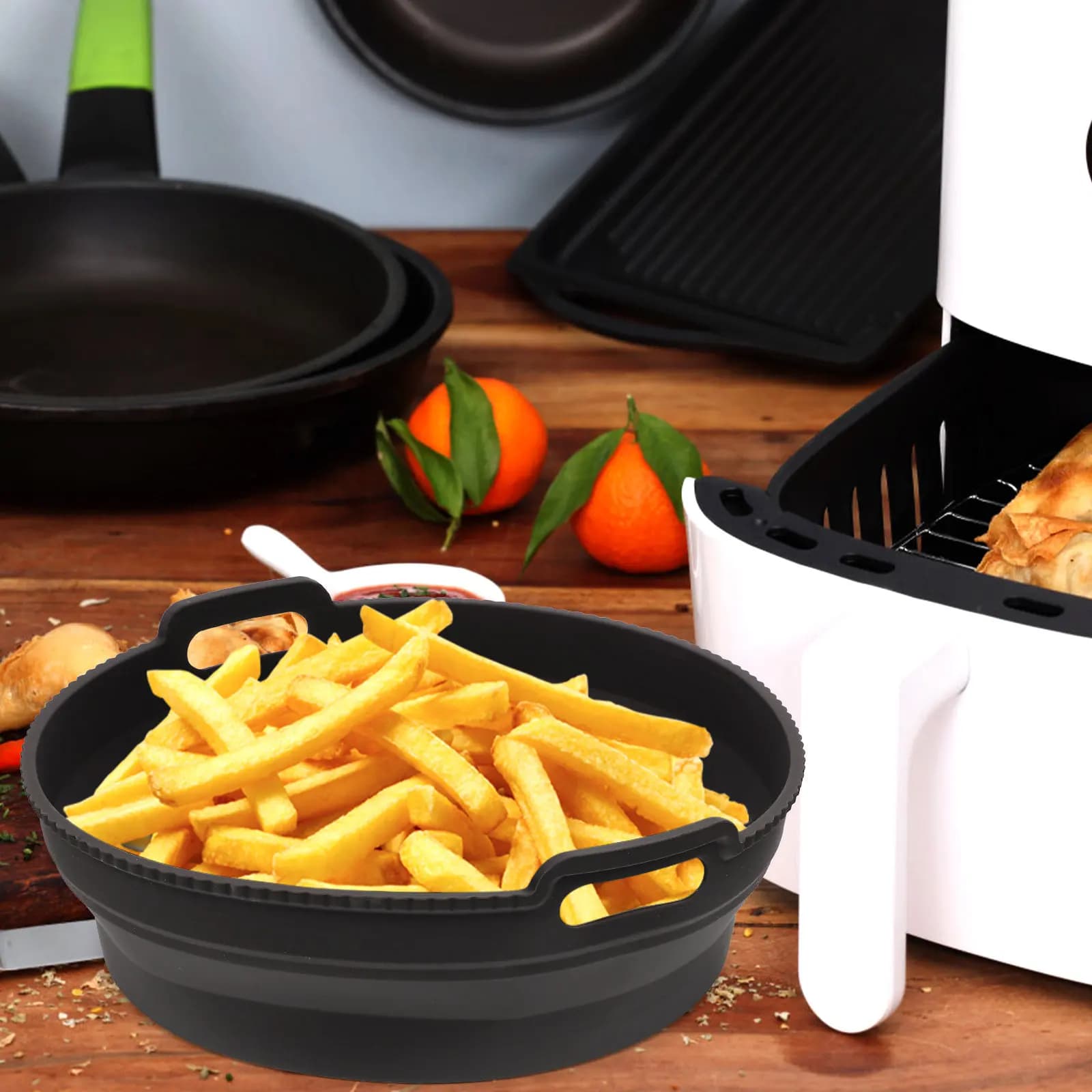 1Set Reusable Silicone Air Fryer Liner Round Baking Tray Mat Nonstick Dishwasher Safe for Dumplings Buns Dim Sum Perfect Shape