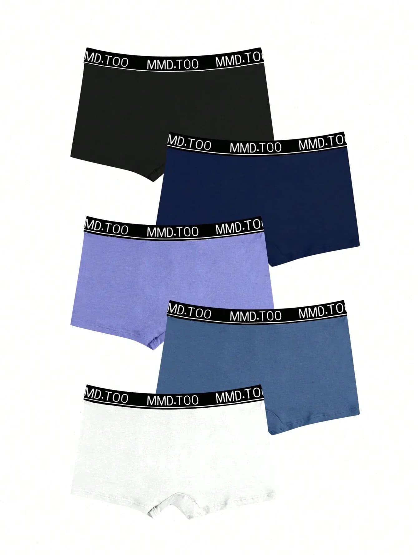 5 slip da uomo con taglio quadrato, fascia in vita con lettere e stampa del logo