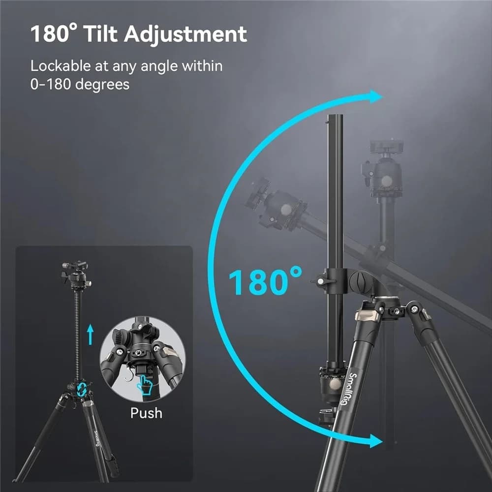 New Tripod for Small Rig 73\" Camera with 360° rotation, Central Column, Horizontal Tripod, Monopiede with Smartphone Support and Transport Bag- 4288