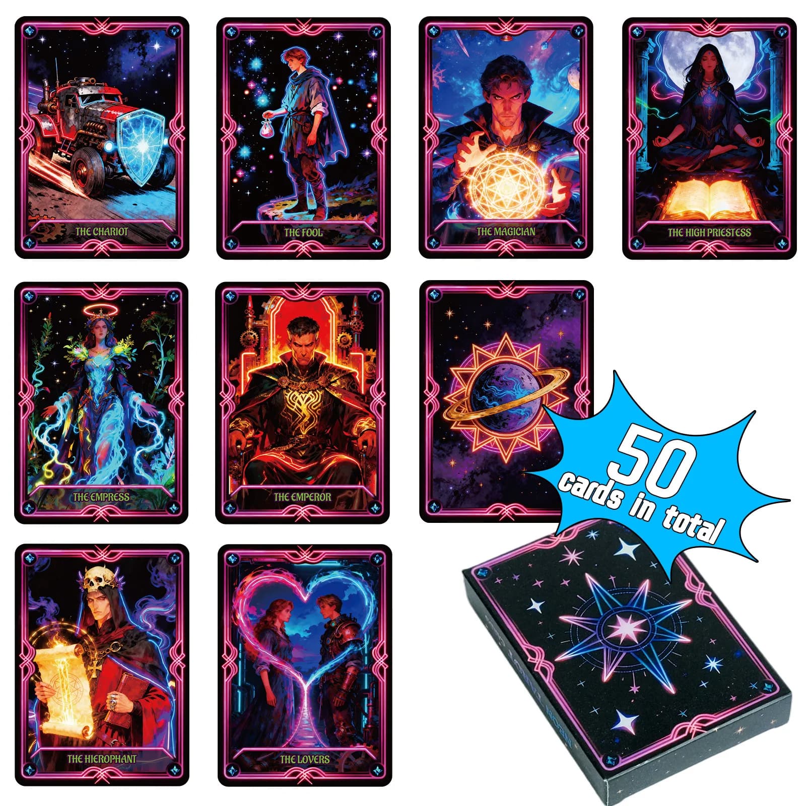 50 Pz/pacco Cyberpunk Stile Tarocchi Carte Da Gioco Neon Sci-Fi Tema Magico Divertimento Carte Da Gioco Da Tavolo per Partito Riunione Intrattenimento