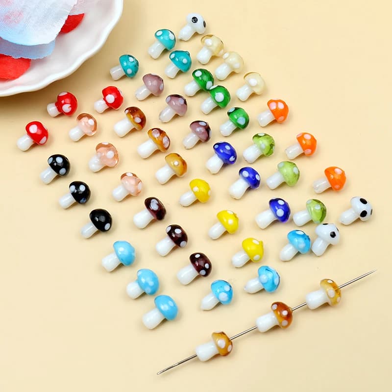 10pcs 10x14mm Lampwork Colorful Mushroom Loose Spacer Beads for Bracelet Necklace Keychain Food DIY Jewely Making Supplies
