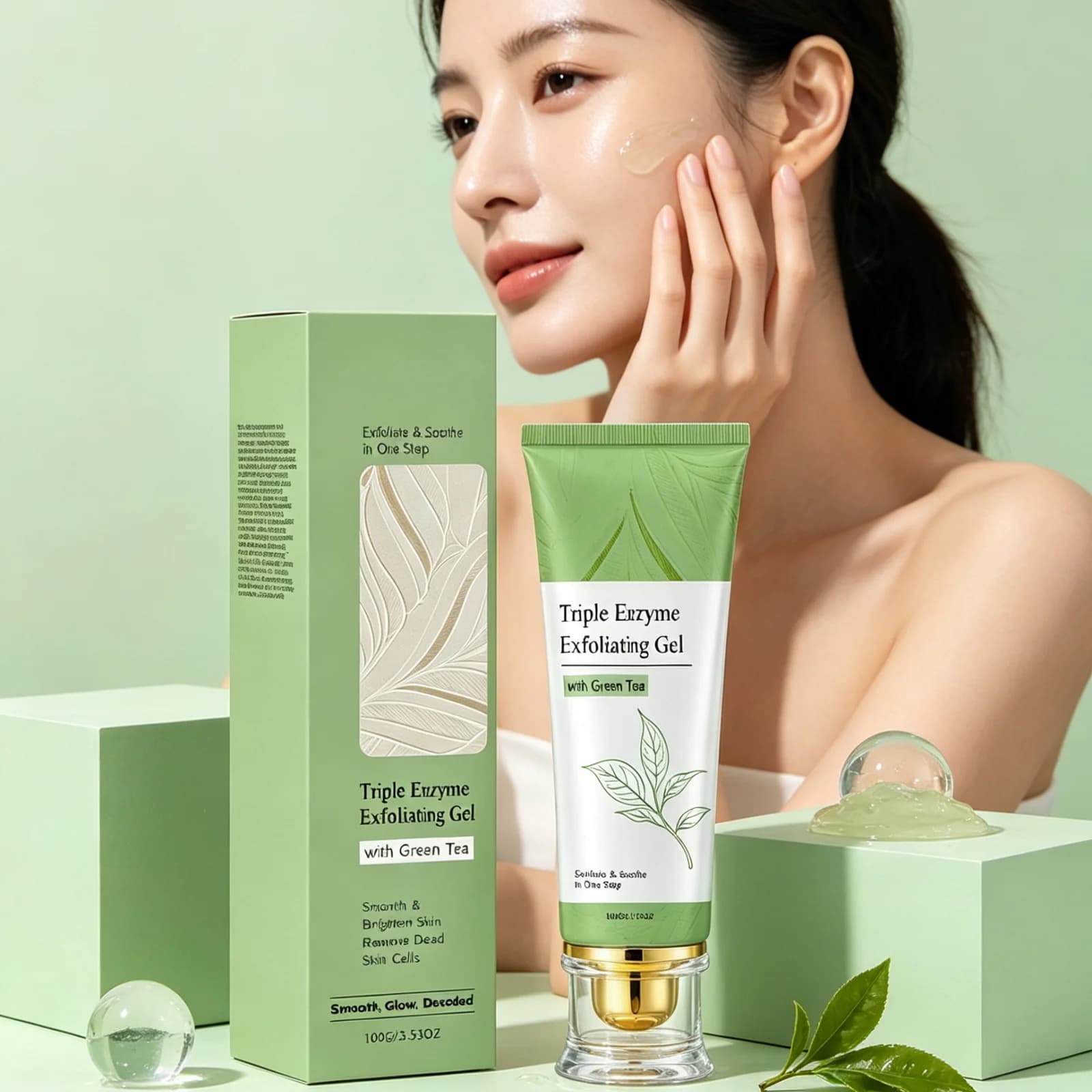 Green Tea Triple Enzyme Exfoliating Gel Dissolve Remove Dead Skin Smooth Brighten Skin Enhance Transparency Facial Cleansing Gel