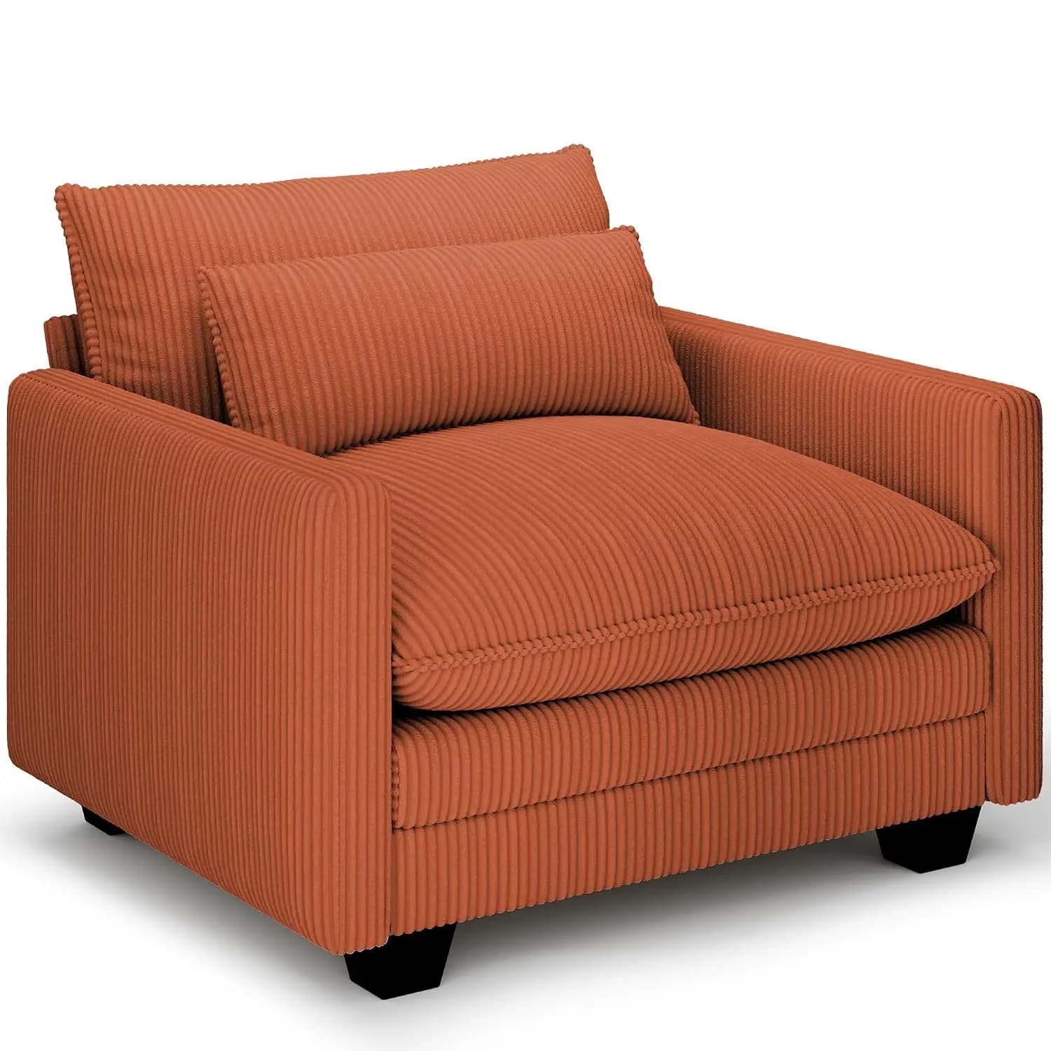 Corduroy Accent Chair with Washable Cover & Deep Seat, Modern Armchair with Pillow for Living Room Bedroom, Orange, Customized