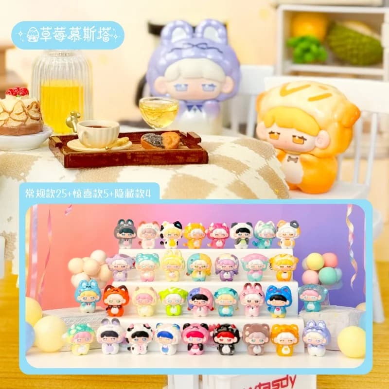 Mousseta di fragole Mikka Pigiama Serie Party Scatola cieca autentica Simpatico ornamento Mikka Giocattoli alla moda Scatola misteriosa Regalo a sorpresa di Natale