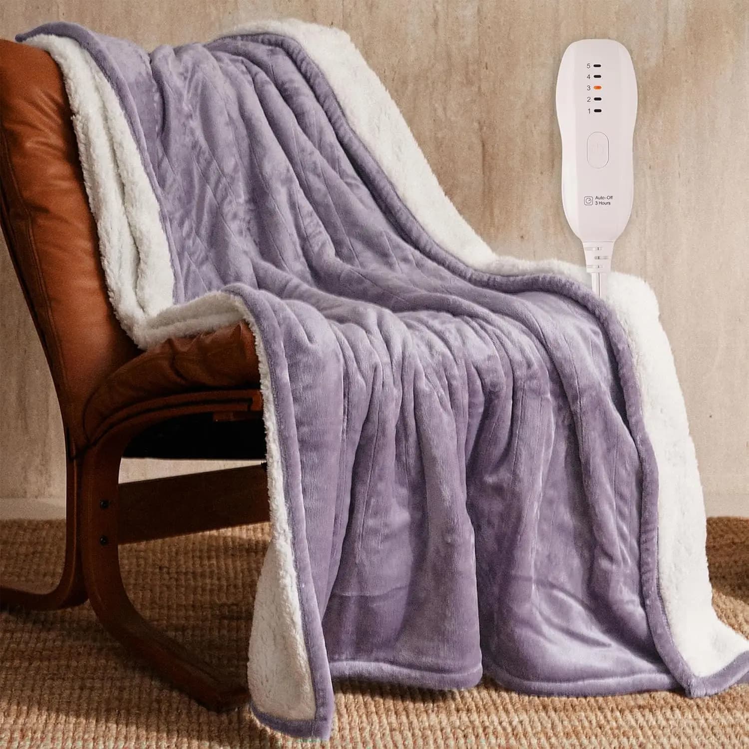 Coperta elettrica in flanella certificata ETL 50x60 pollici, lavabile in lavatrice con 5 livelli di calore e spegnimento automatico per donna (viola)