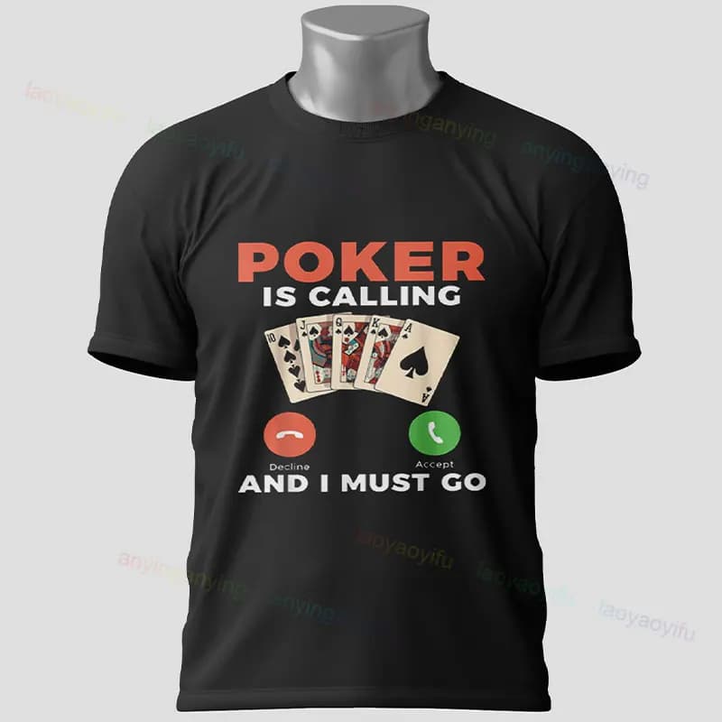 Divertente poker sta chiamando e devo andare carte da gioco T-shirt grafica da poker T-shirt in cotone a maniche corte perfetta per abbigliamento casual