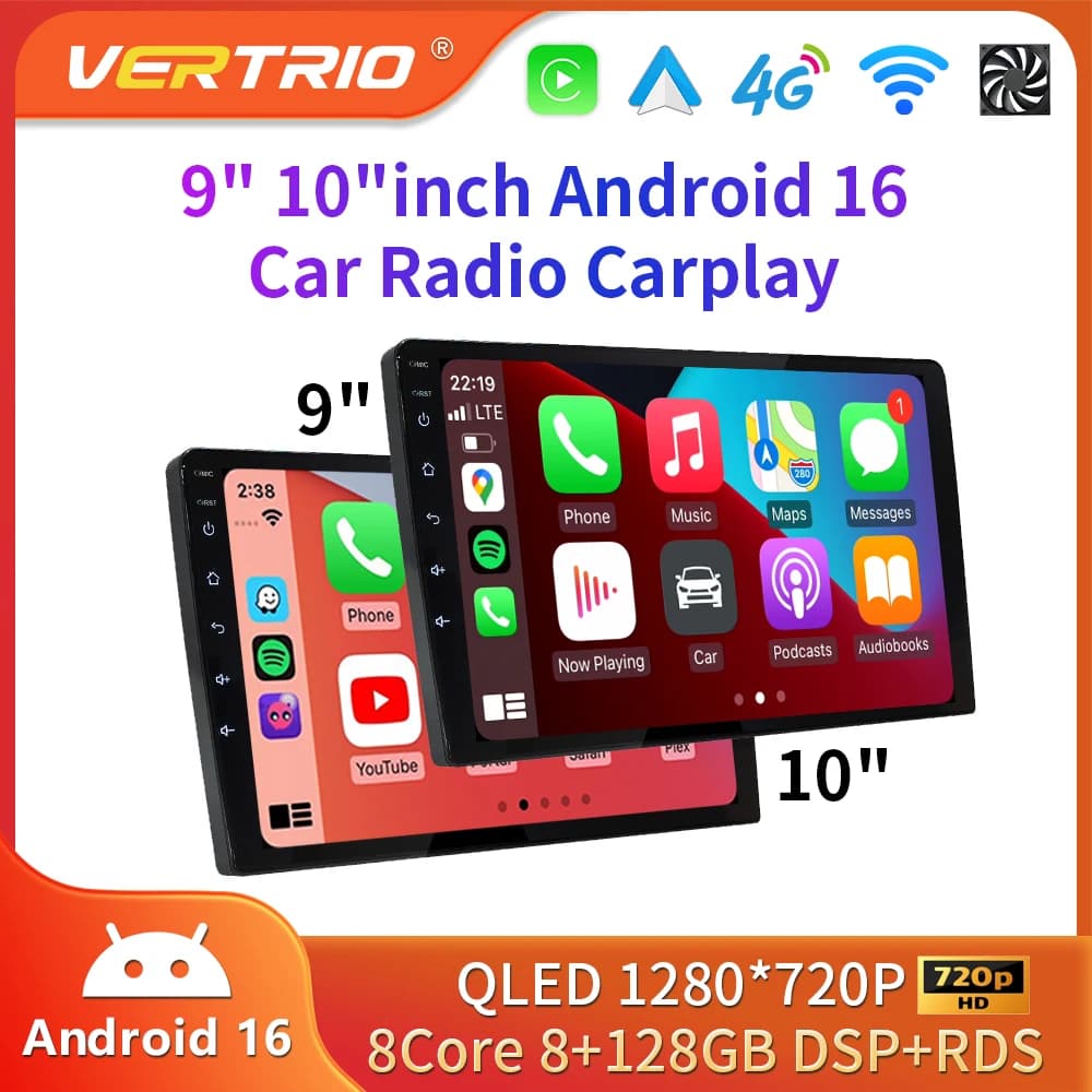 Wireless Carplay 2din Android 16 Car Radio Multimedia Video Player Universal 9/10 inch AutoRadio GPS Navigation 4G WiFi DVD