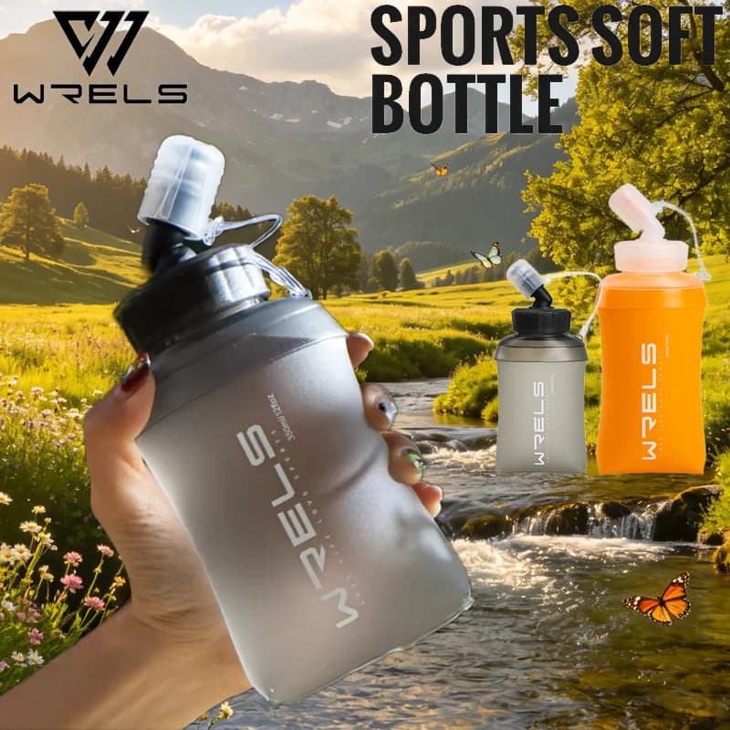 WRELS Camping 600ml Soft Water Bottle Drinking Sport Folding Bag Flask Outdoor Running Hydration Pack Waist Bicycle BPA Free