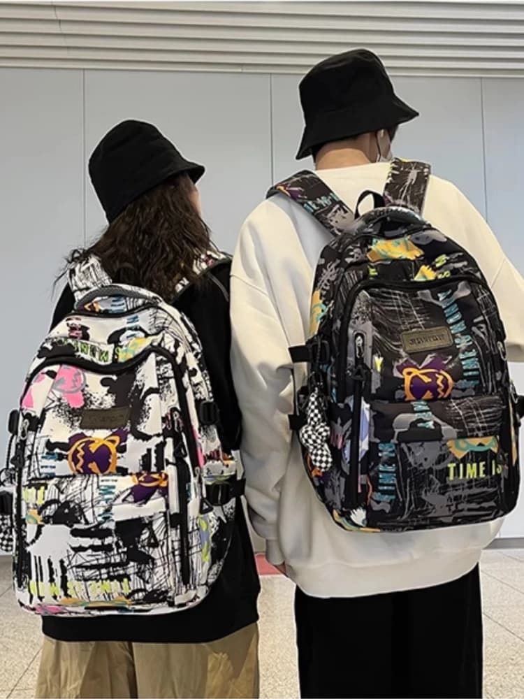 2025 New Trendy Cool Personalized Graffiti Japanese Backpack Large Capacity Unisex College Style Student Fashion Book Bag Trendy