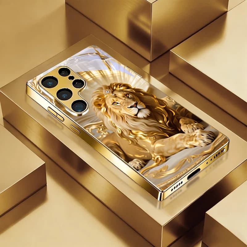 Ornate Gilded Lion King Electroplated Golden Phone Case For Samsung A22 A32 A42 A52 A72 A23 A33 A53 A73 A34 A35 A37 Back Cover