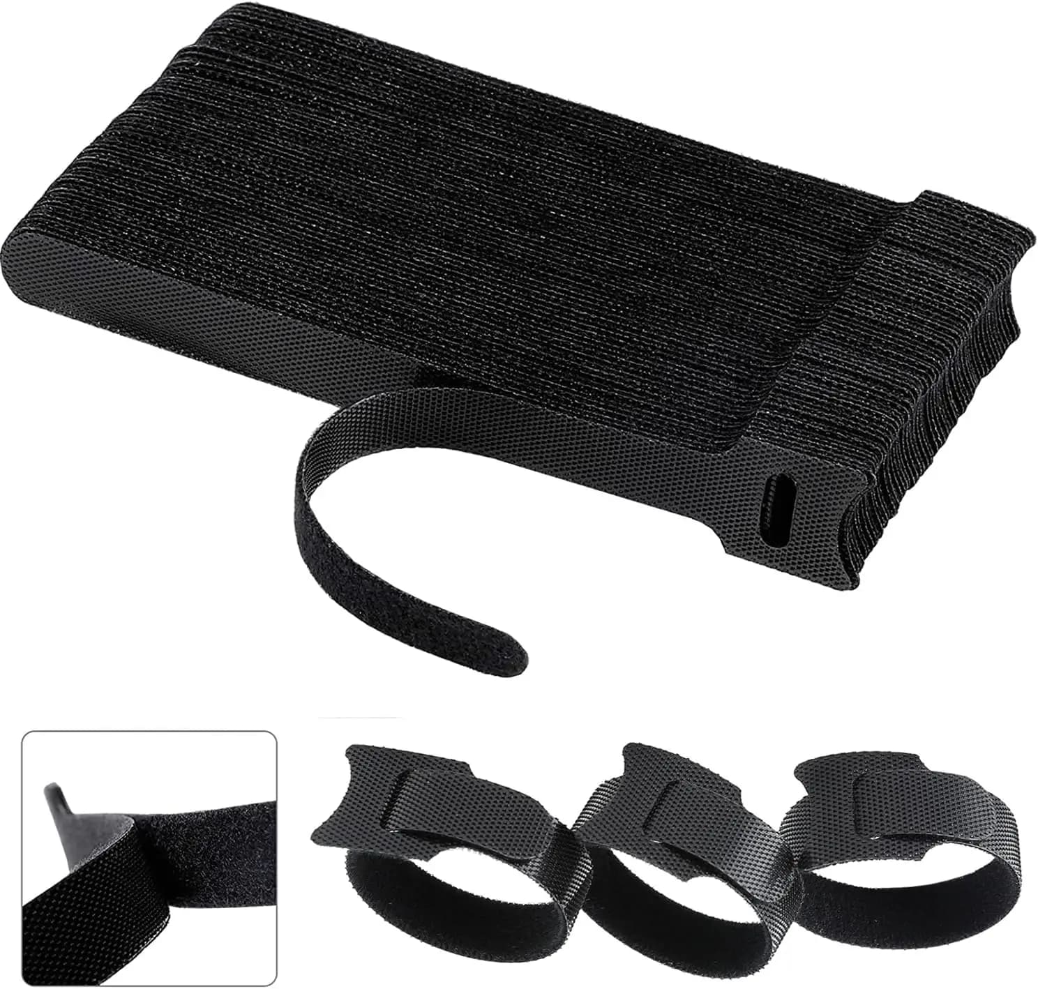 Fascette per cavi riutilizzabili da 100 pezzi 20 mm x 20 cm, fascette per cavi regolabili, organizer per cavi, avvolgimento per cavi e gestione dei cavi con gancio - Nero