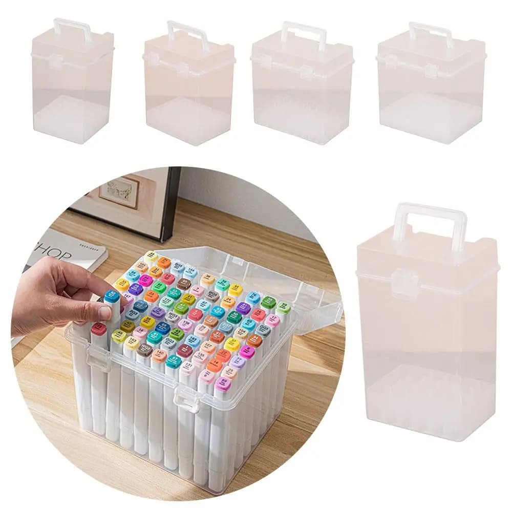 Plastic Marker Pen Organizer Transparent Multi-slot Desk Pen Holder Handheld Waterproof Stationery Storage Case Students
