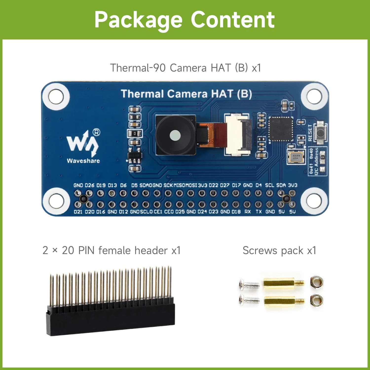 Waveshare HAT per termocamera IR a onde lunghe (B) per Raspberry Pi, opzioni per 45 ° /90 ° FOV, telecamera IR Raspberry Pi, 80×62